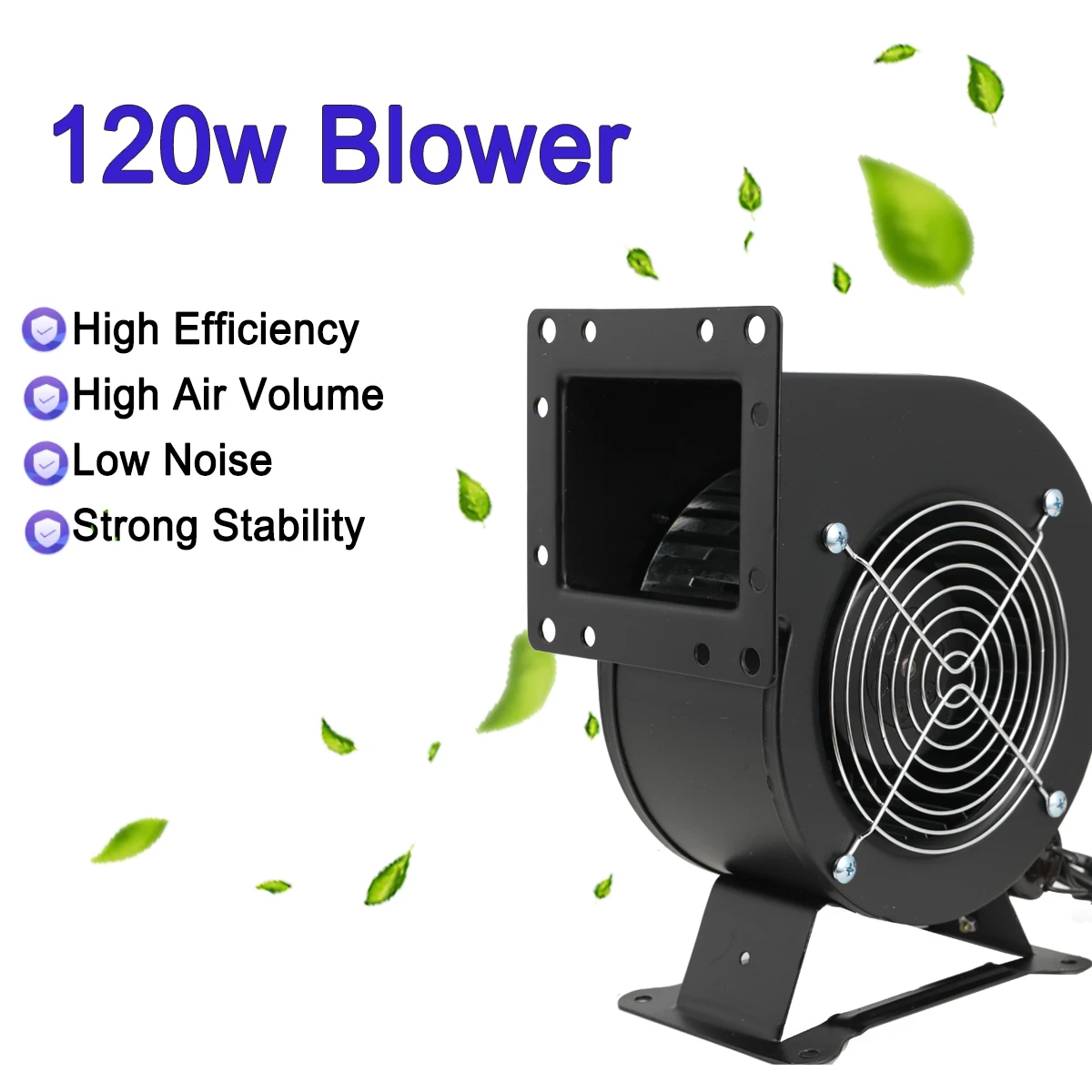 Kipas Blower Sentrifugal 120W, Kipas Blower Boiler Tungku Kayu Luar Ruangan dengan Flensa Bulat 5.5m³/Menit 2600r/Menit Hitam