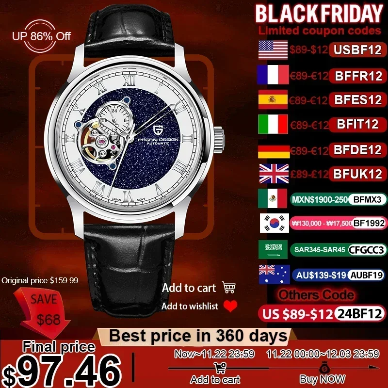 PAGANI DESIGN Starry sky Mechanical Wristwatch Luxury Tourbillon Automatic Watch For Men NH39A Movt Leather Waterproof Watches