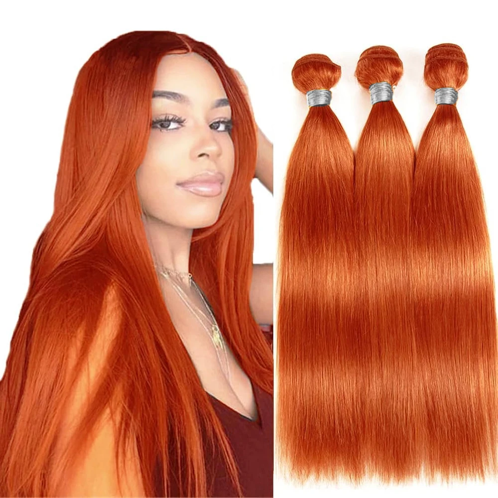 16a-100-レミーヘア-ジンジャーオレンジ-人毛束-ヘアウィーブ-350-未加工ブラジル産バージンヘアエクステンション-1-3-4-個