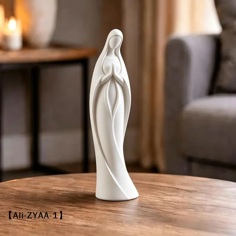 【A】3D Printed Praying Mary Statue Minimalist Blessed Mother Ornament Scratch Resistant Plastic