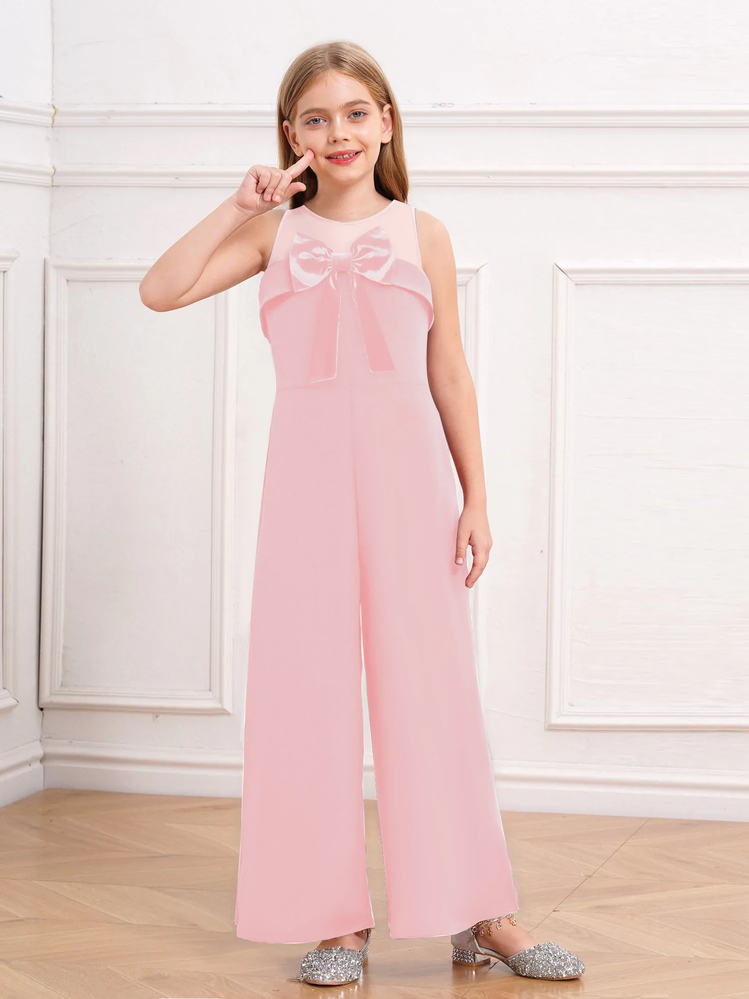 Flower Girls Sleeveless Jumpsuits Chiffon One Piece Romper Jumpsuit High Waist Pants Formal Occassion Costume Party Clothes