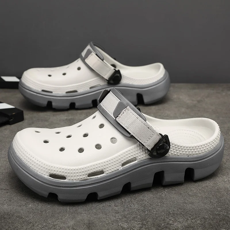 

Two-tone Color Block Men Platform Clogs Summer Hollow Out Beach Casual Slides