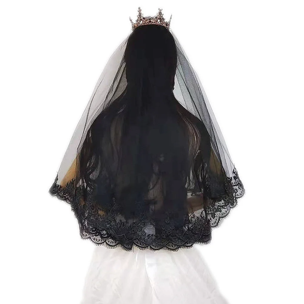 

Bridal Wedding Veil Black Lace Tulle Headpiece For Bride Elegant Hair Accessory Wedding Party Photo Prop Veil For Bride