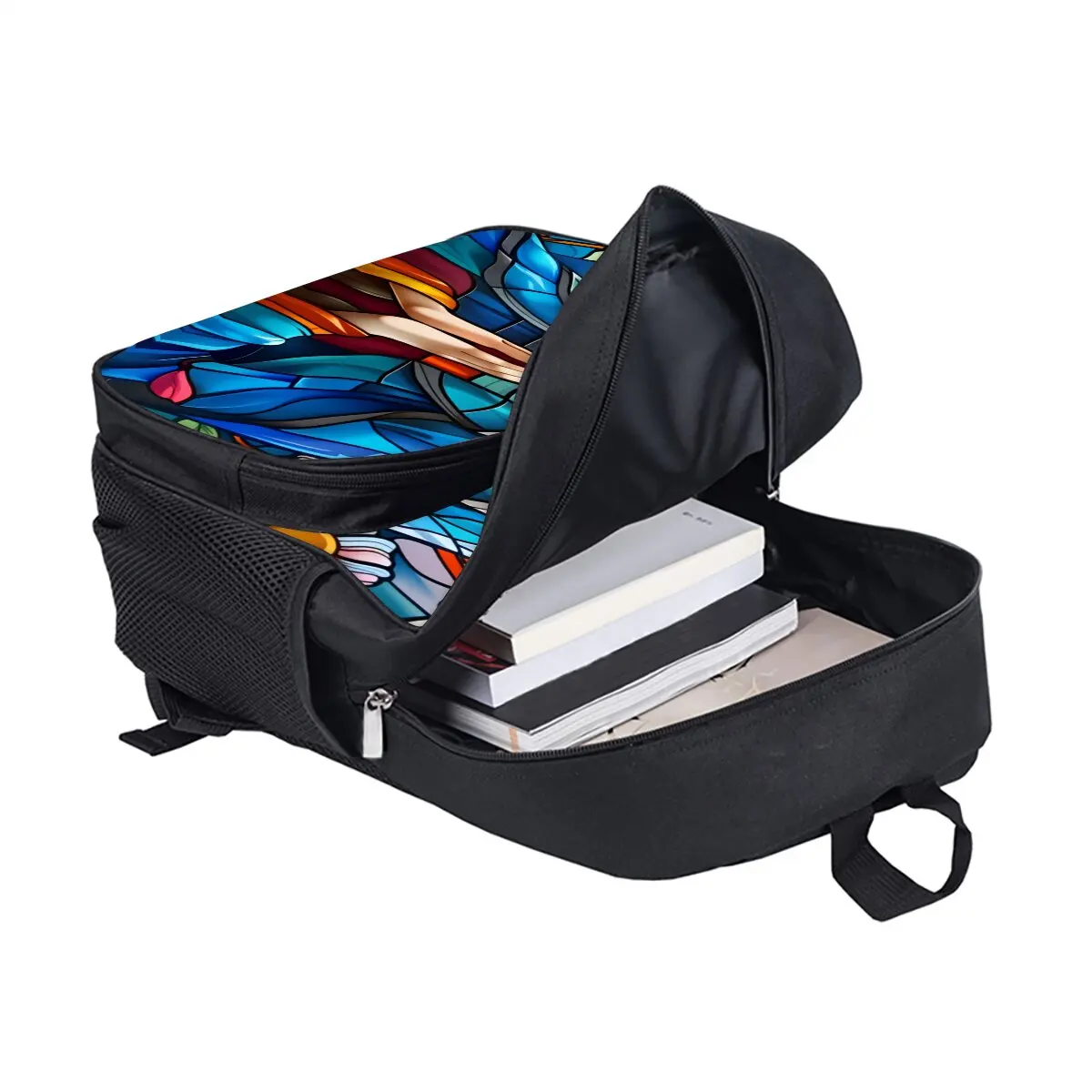 حقيبة ظهر مدرسية مطبوعة من مريم العذراء للبنين/الفتيات أفضل هدية مقاومة للماء ثلاثية الأبعاد حقيبة جيب أمامية مستديرة كرتونية للأطفال