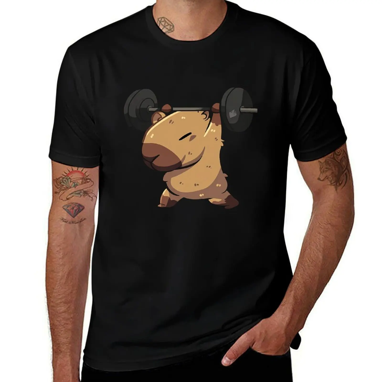 

Cute Capybara Weightlifting Funny Gym Animal Workout Dark T-Shirt T-Shirt valentines clothes boys whites clothing for men