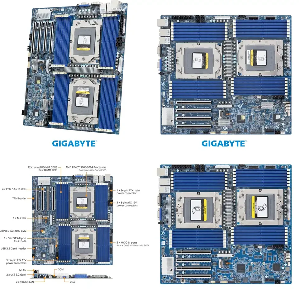 EPYC 9005 9004 서버용 MZ73-LM2 마더보드 E-ATX 듀얼 소켓 DDR5 ECC 등록 메모리 통합 그래픽 썸네일 7