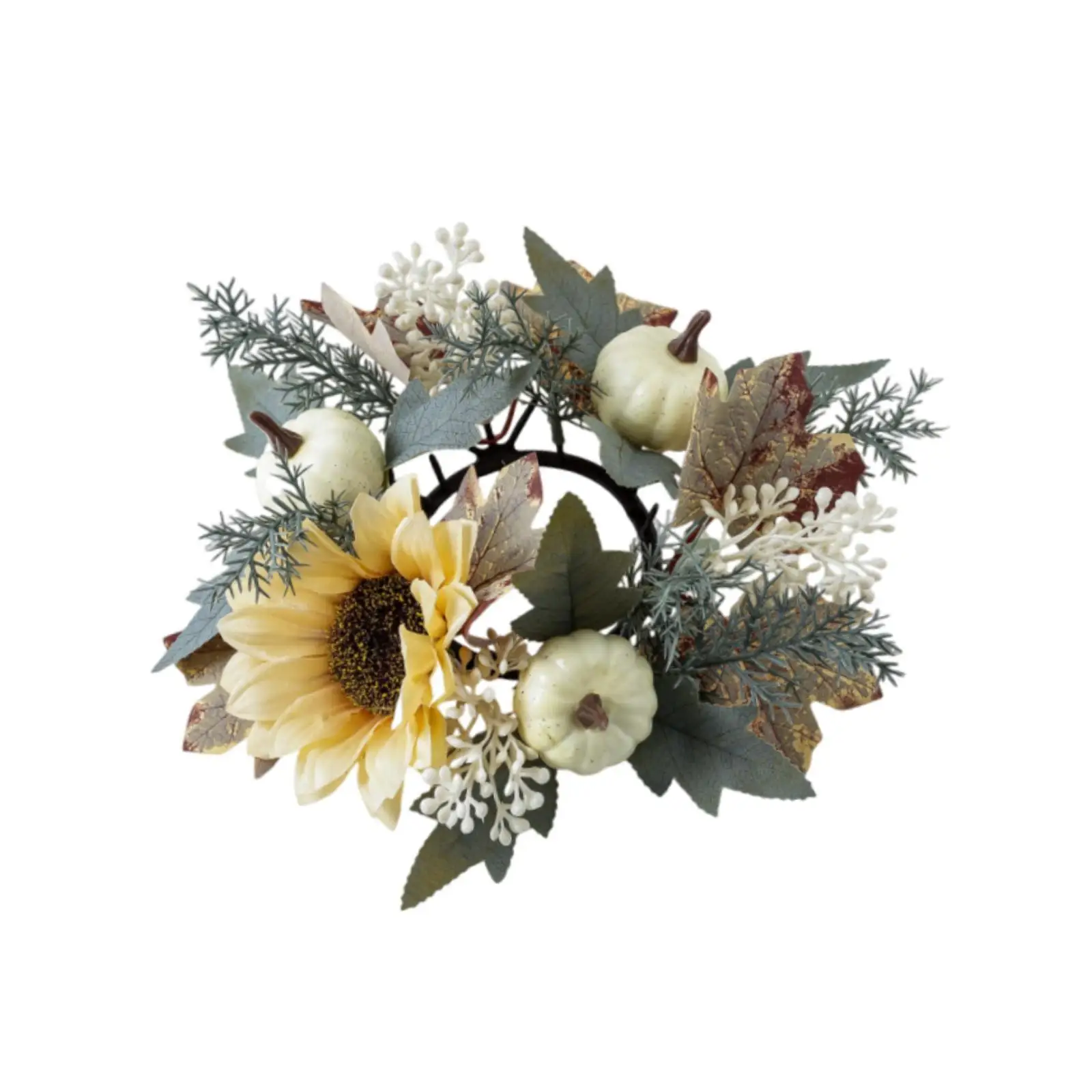 

Candle Ring Autumn Garland Centerpieces Rustic Ornament Maple Leaves Thanksgiving Wreath for Thanksgiving Dining Room Table