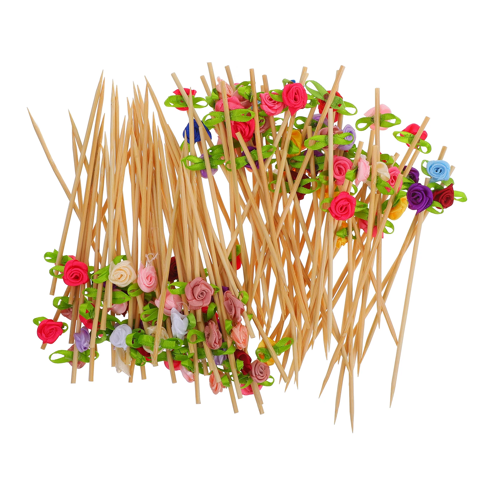 

100pcs Rose Fruit Sign Toothpicks Romantic Decorative Bamboo Wedding Birthday Party Snacks Picks Tall Appetizers Food