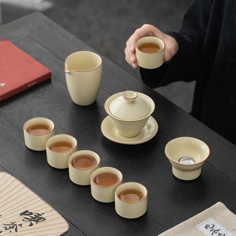 Ceramic Household Full Box Kung Fu Tea Ru Kiln Crackle Teapot Gaiwan Gift Set