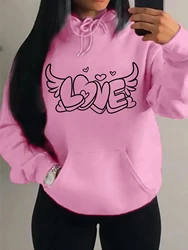 Love Has Angel Wings Creative Print For Women Sweatshirt Hip Hop Creativity Pullover Warm Fleece Streetwear Sport Style New