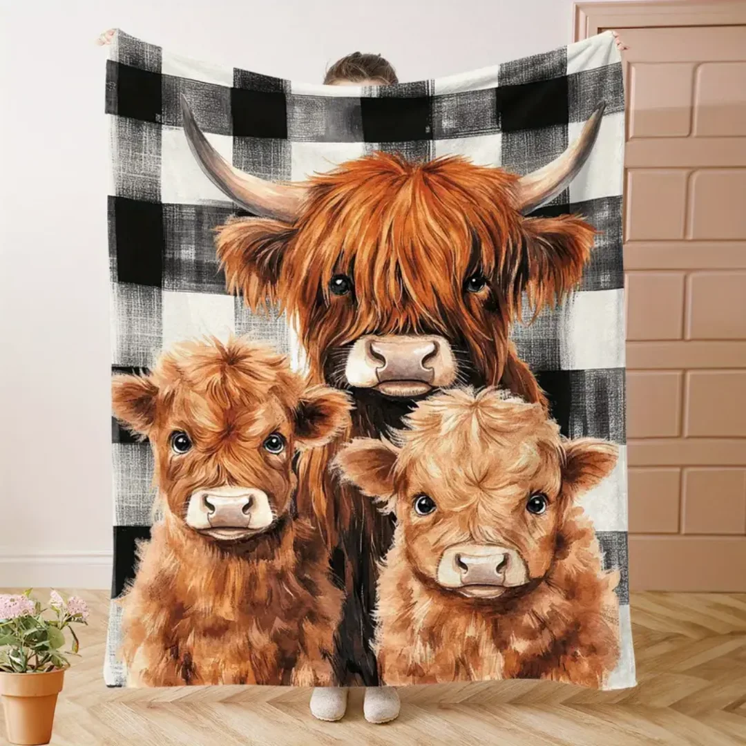 1pc Blanket Christmas Lovely Highland Cow Printed for Home Living Room Bedroom Decor New Year Christmas Gift birthday Gift