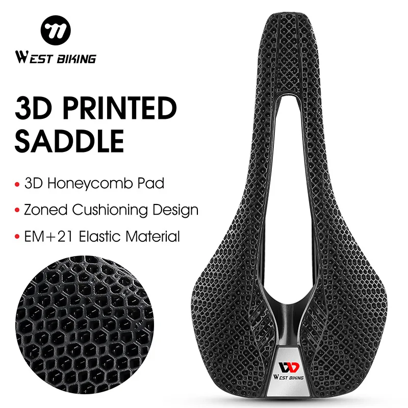 

WEST BIKING 3D Printed Bike Saddle One-Piece Base Honeycomb Pad High-Elastic Bike Seat Widened Hollow Lightweight Cycling Saddle