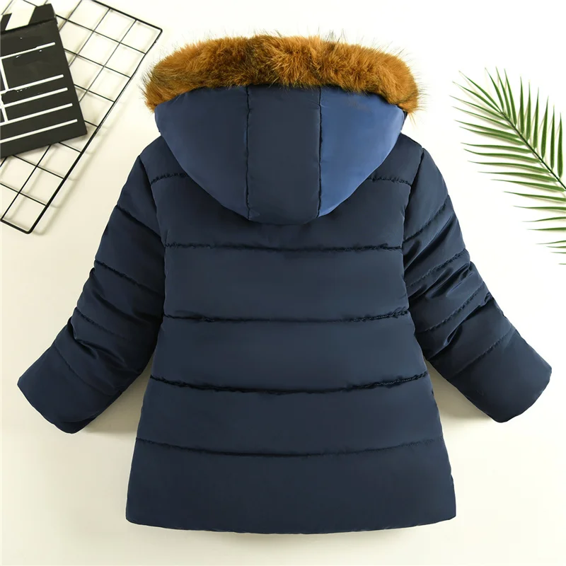 Winter Boys Padded Cotton Coat Kids Thick Warm Hooded Jackets Fleece Line Overcoat Plus Velvet Outerwear Children Clothes