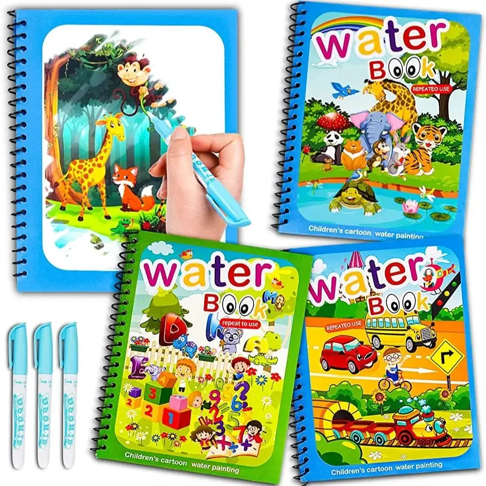 Libro mágico con dibujo al agua, juguetes Montessori, libro para colorear reutilizable, libro mágico de dibujo al agua, educación temprana sensorial