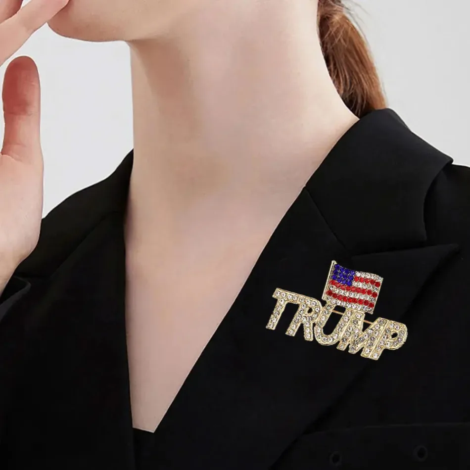 1x Trump Shiny Rhinestone Brooch Pin Take America Back Badges MAGA DIY Apparel Sewing Supplies Clothing Decor Pins for Backpacks