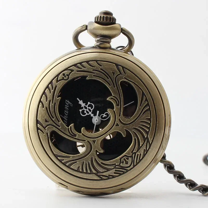 

Retro Mechanical Pocket Watch Hand-winding Personalised Skeleton Necklace Pendant Fob Watch with Chain Gifts