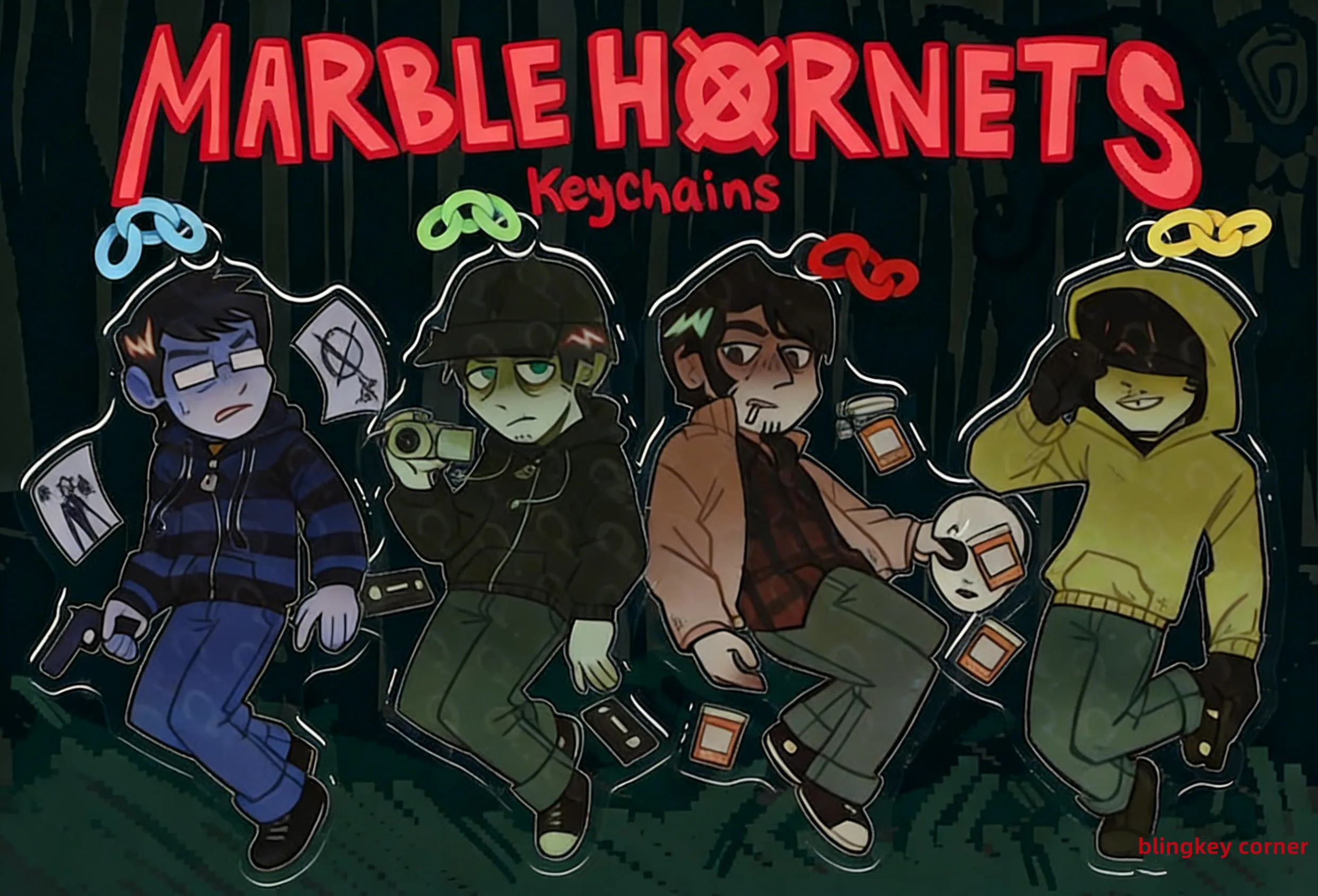 Marble Hornets accrylic Keychain Tim Jay Alex Bria Charm Keyring Slenderman Inspired Horror Pendant Collectible Gift for Fans