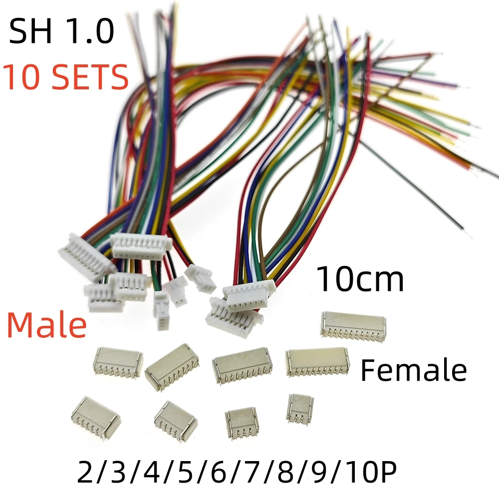 10 SETS Mini Micro SH 1.0 2Pin 3/4/5/6/12 P JST Mannelijke & vrouwelijke PCB Connector met Draden Kabels 100 MM