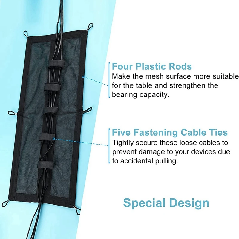 2X Cable Management Net - Under Desk Wire Management - Flexible Under Desk Cable Management Tray B
