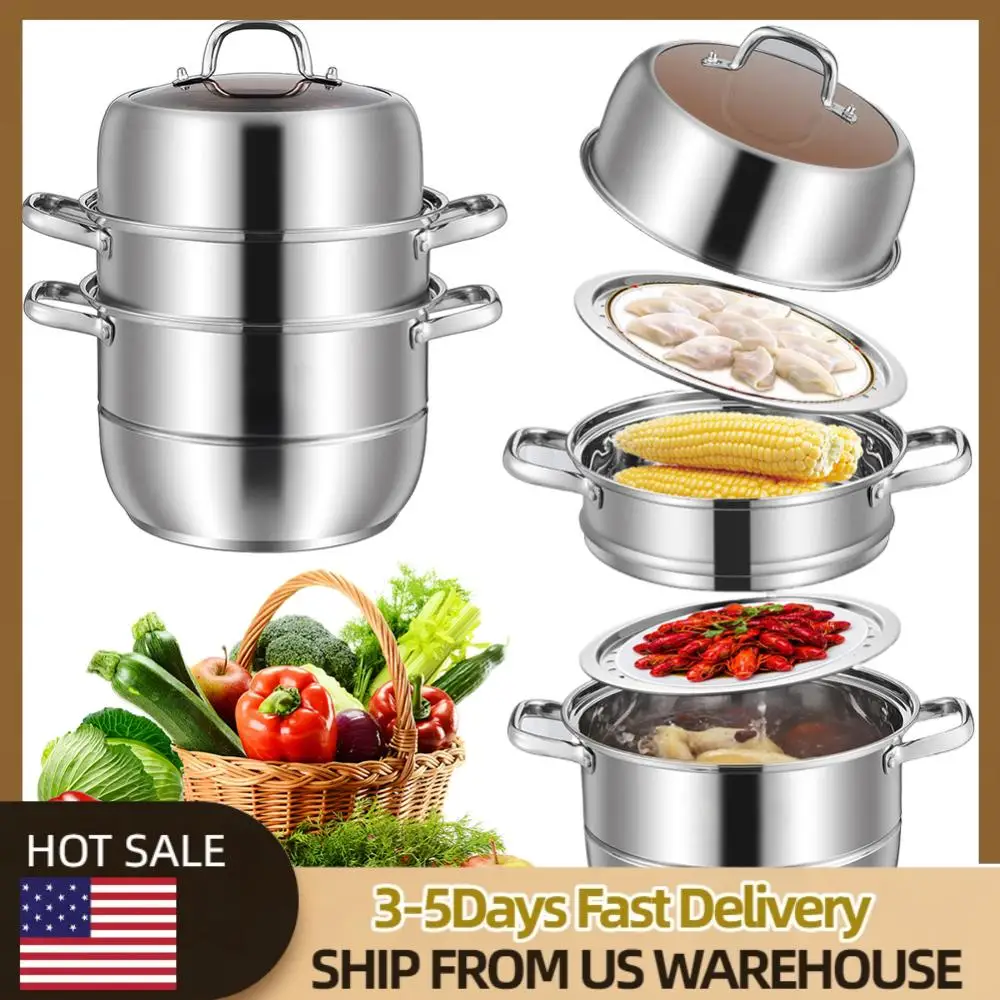 

11inch 3 Tier Stainless Steel with Lid & Handle Steamer Pot Cookware Pot Thick Food Steamer for Vegetables Seafood