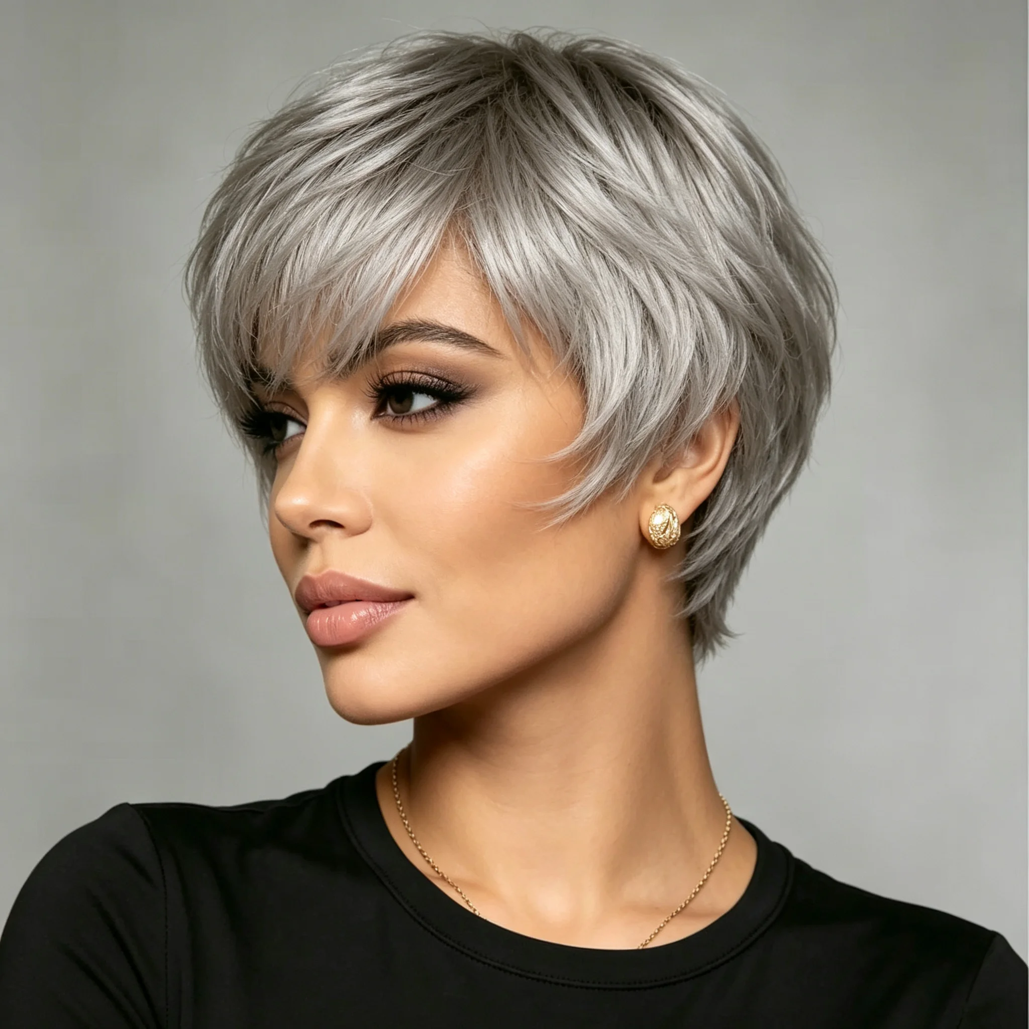 Women' Short Gray Human Hair Wig Suitable for Every Day & Parties - Straight Pixie Cut with Comfort Fit Wig Cap, Instant Volume & Coverage, Machine-Made Hairpiece for Look, Suitable for Skin Tones & for Skin Tones
