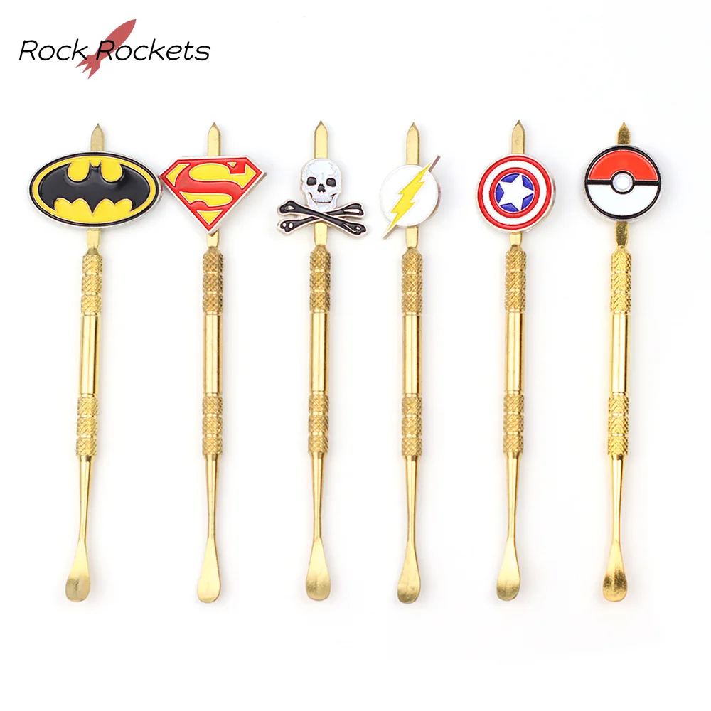 R&R Heat Resisting Tobacco Oil Wax Spoon Cartoon Badge Stainless Steel Cleaning Stick Powder Smoking Pipe Accessories Men Gadget