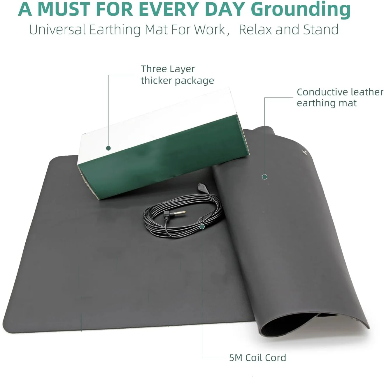Grounding Mat Earth with 16ft Cord for Indoor Use Desk Bed Sleep Mat Stress Relief Fatigue Reduction Better Sleep Home Office