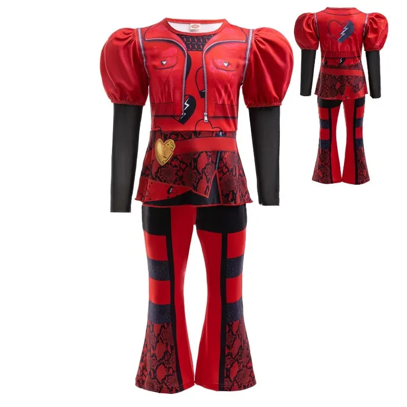 Movie D-Descendants 4 Red Costume for Kids Girls The Rise of Red Cosplay Evie Clothes Fantasia Halloween Fancy Costume Wig Set