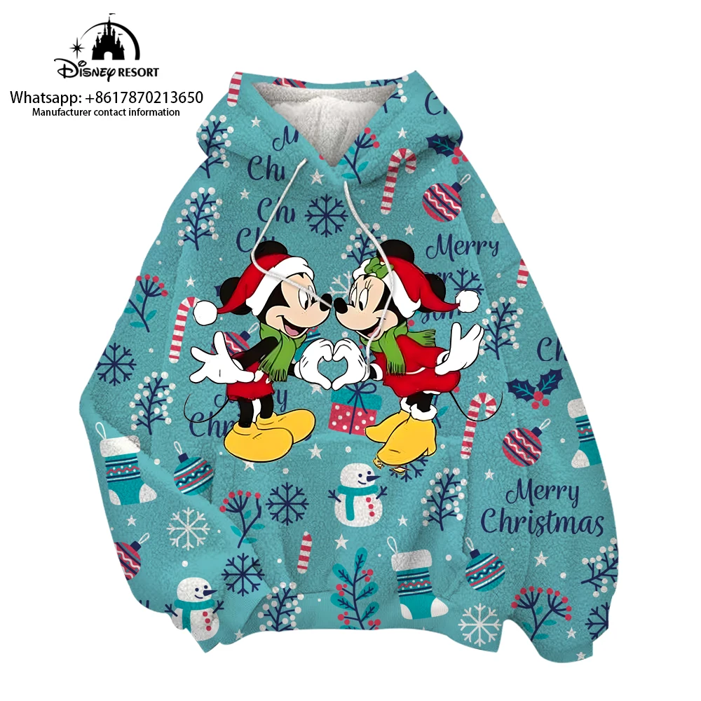 Kerst Mickey Cartoon 3d Flanellen Hoodie Mode Mannen En Vrouwen Losse Comfortabele Sport Hoodie 2024 Nieuw