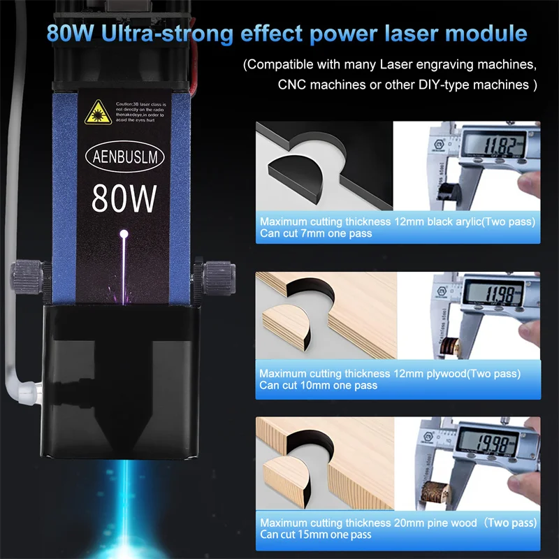 AENBUSLM 80W Laser Module with Air Assist Laser Engraver Head for Laser Engraving Cutting Machine Wood Working Tools Laser Head