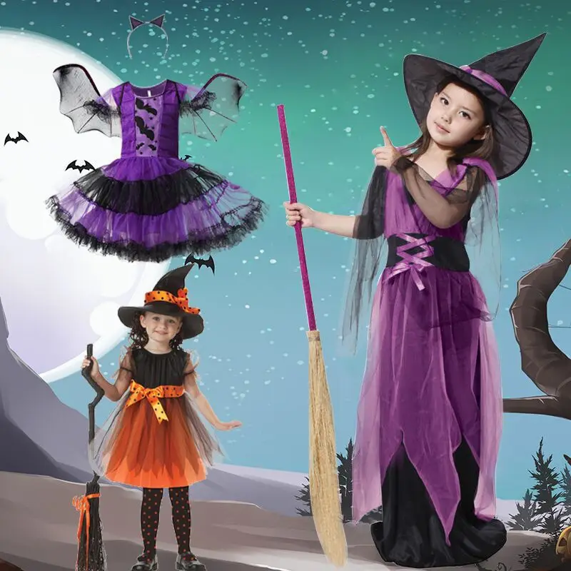 

Kids Witch Costume Set Halloween Cosplay Robe Cape Hat Accessories Pretend Play Party​