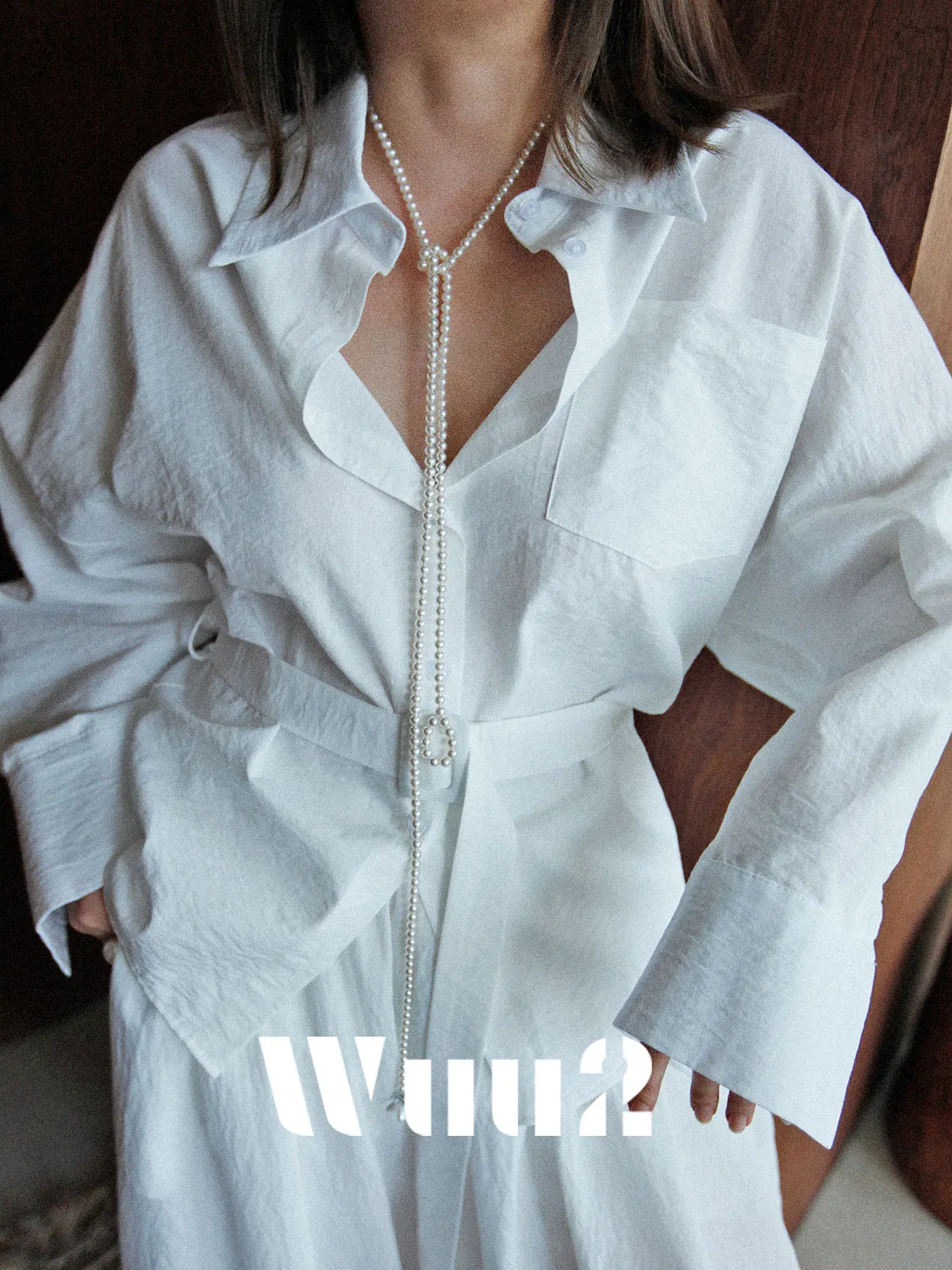 

Loose Women's White Shirt with Belt Wuu2 Lightweight Breathable Design Sensation Lazy Loose Feeling Top for Ladies