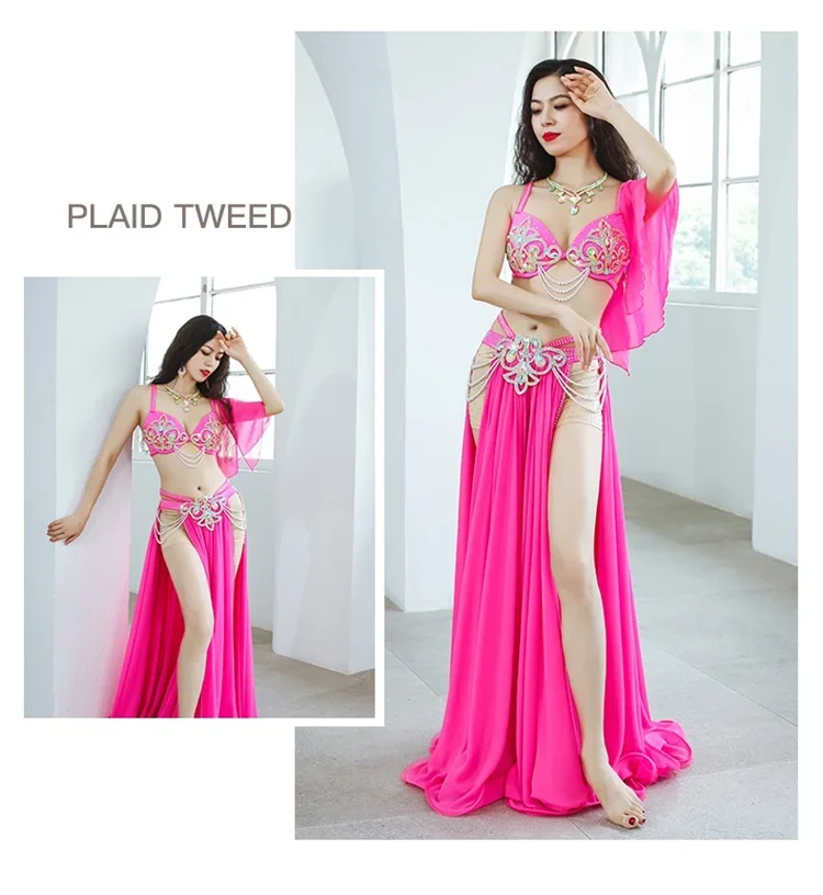 High-end Competition Suit Belly Dance Suit Diamond Inlaid Bra Split Big Skirt Sexy Performance Suit  Women's Adult