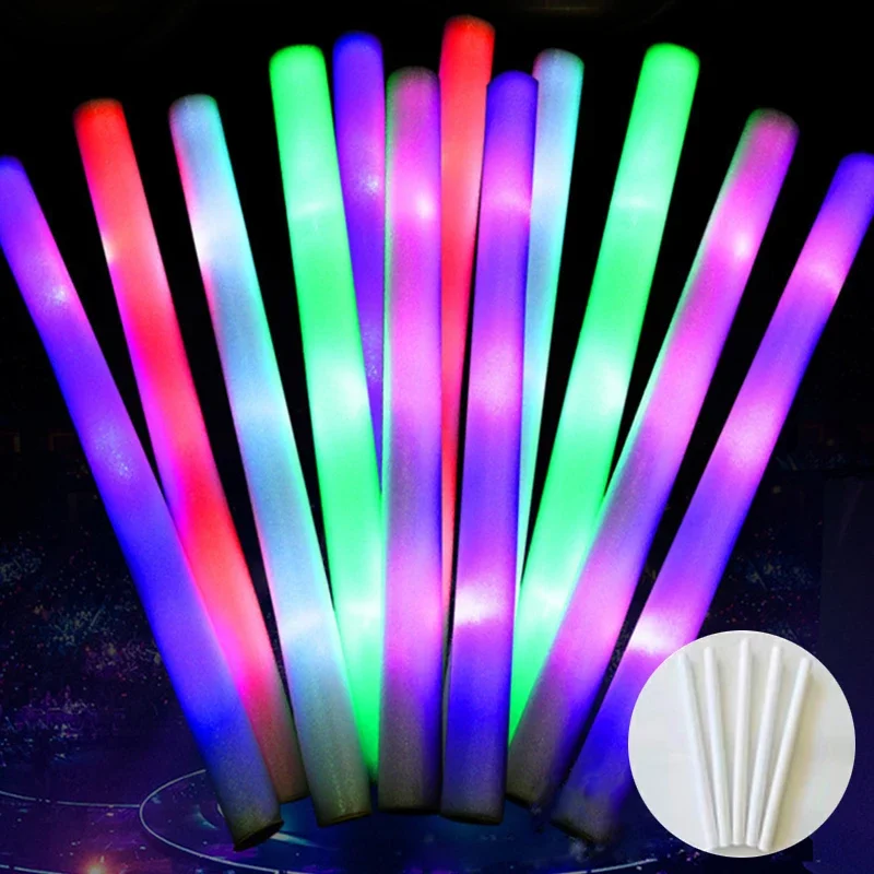 1/10Pcs LED Glow Sticks Colorful RGB Fluorescent Luminous Foam Stick Cheer Tube Glowing Light For Wedding Birthday Party Props