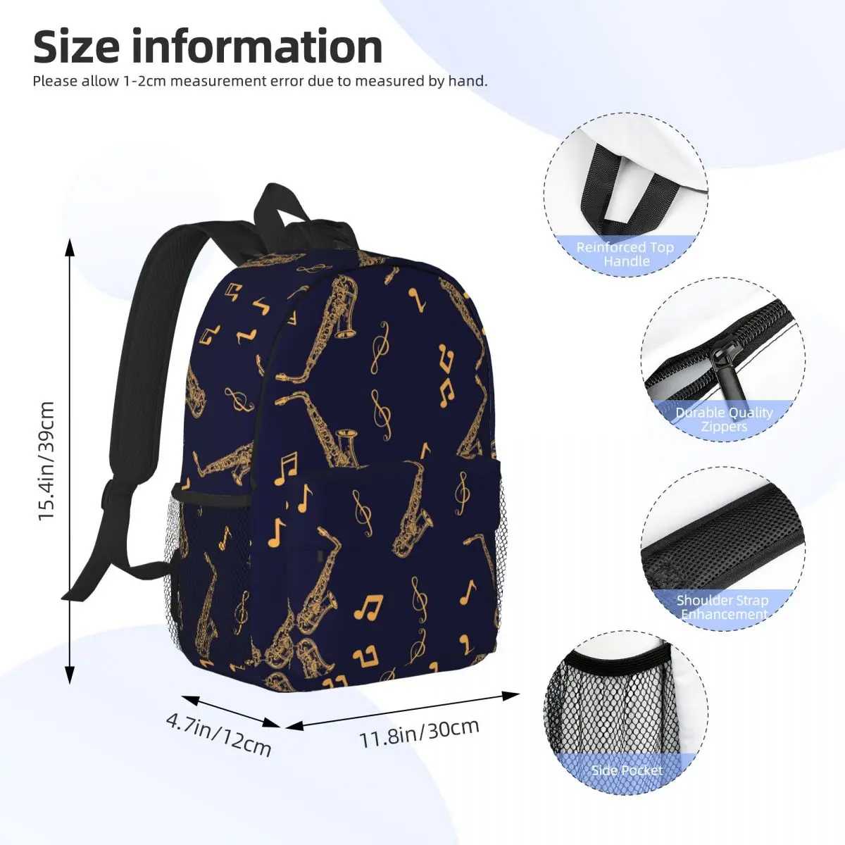 Musical Saxophone Pattern Backpacks Boys Girls Bookbag Cartoon Students School Bags Laptop Rucksack Shoulder Bag Large Capacity