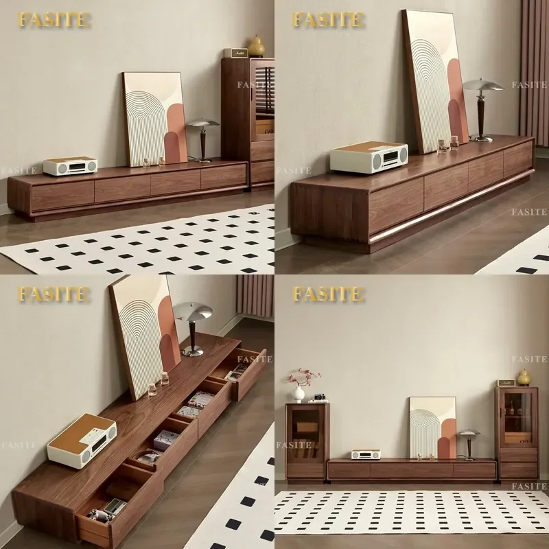 For Nordic Modern Simple Black Walnut White Oak Pure Solid Wood Log Light Luxury Living Room Floor Cabinet TV Cabinet