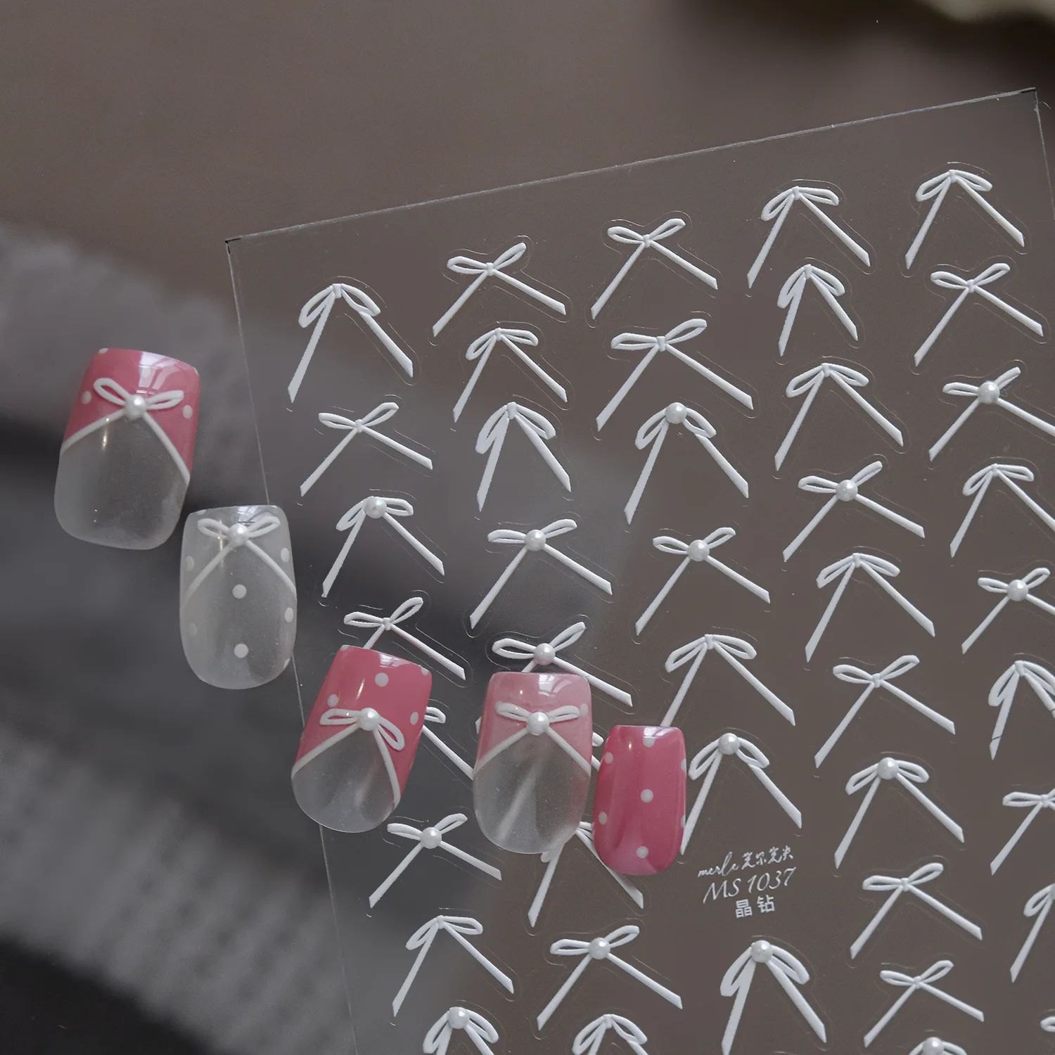Summer Macaron Nail Decoration Stickers White Mini Bow Multi-Color Curve Transparent Small Diamond Elegant Nail Stickers DIY