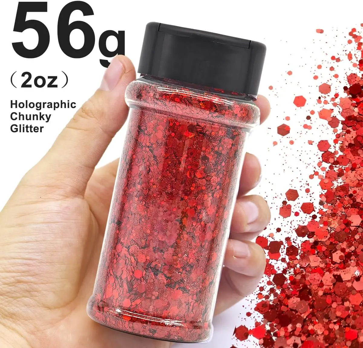 Silberner holografischer Nagelglitzer – 2 Unzen Glitzermischung, grober Glitzer, große Farben im Shaker, Nagelglitzerdekoration – Detail 22