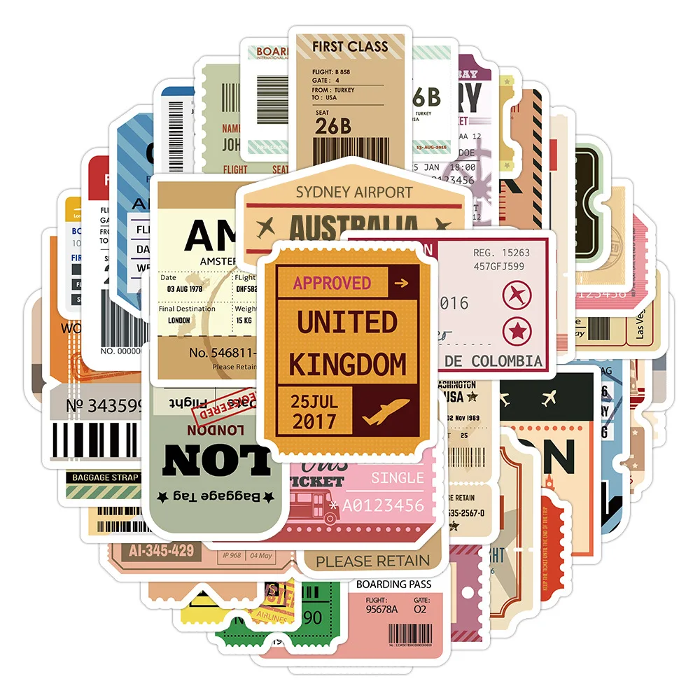 10/60PCS Retro Airplane Transportation Ticket Graffiti Stickers Exquisite Sticker for Phone Computer Notebook Stationery DIY Toy