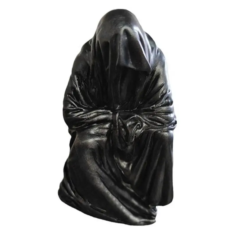 Black Grim Reaper Decor Black Tunic Robe Statue Of Holy Death Santa Muerte Gothic Holding Scythe Black Robe Standing Figurine