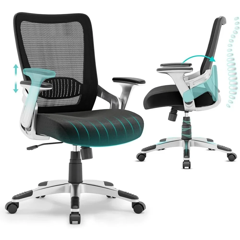 

Ergonomic officechair with adjustable waist support,mesh work desk and chair,flipped armrests,tilt function,comfortable wideseat