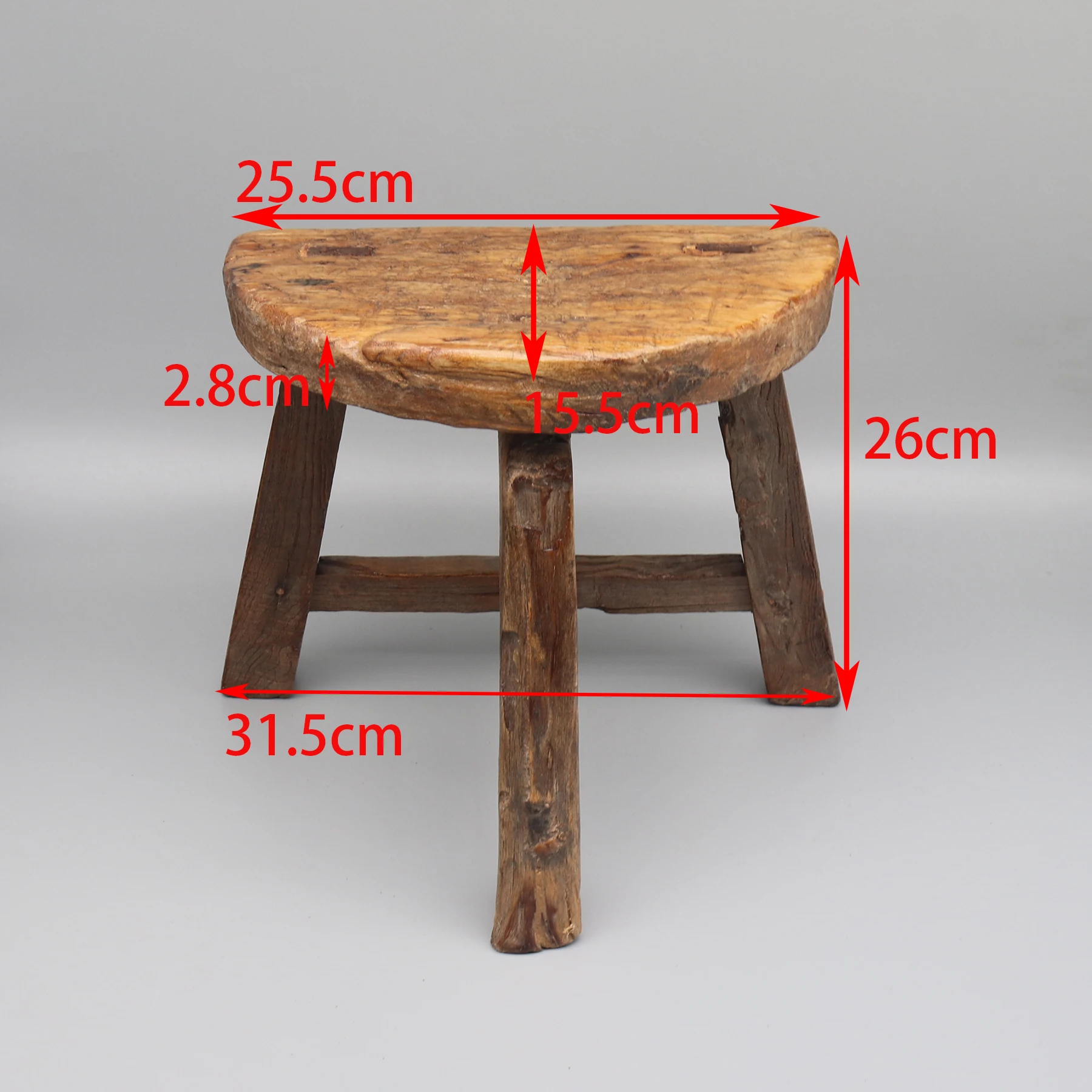 Half Round Stool, Old Kitchen Stool, Small Functional Table, Tripod Chair