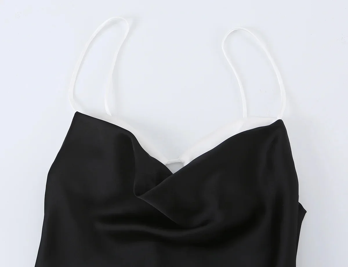KONDALA Damen Sommer Schickes Satin-Minikleid Elegantes Kontrastierendes Ausschnitt-Trägerkleid Neu 2026 Modisches Dinner-Party Sexy Kleid – Detail 13