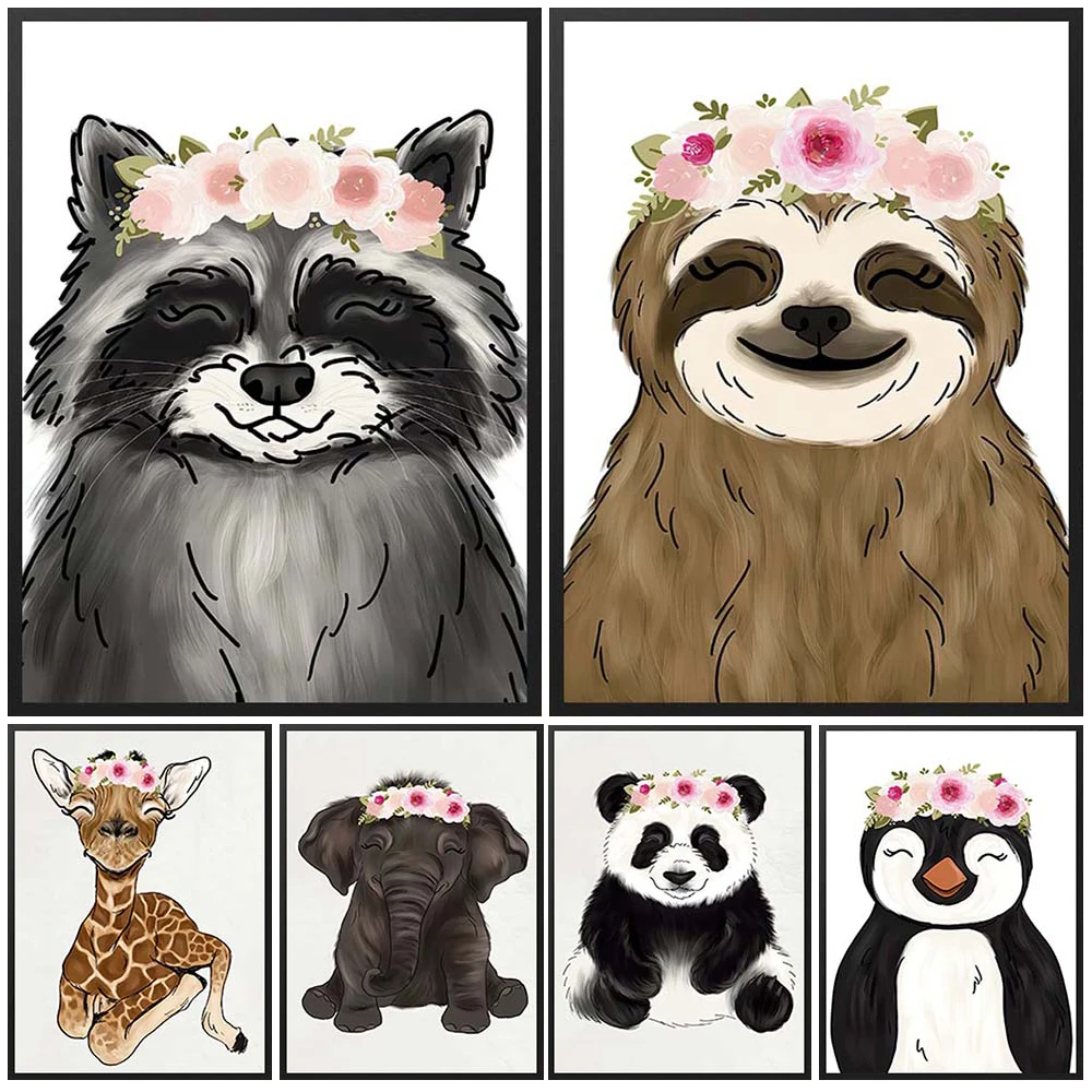 

Cartoon Animal Koala Bear Raccoon Panda Poster Kids Nursery Wall Pictures For Living Room Wall Art Canvas Painting Unframed