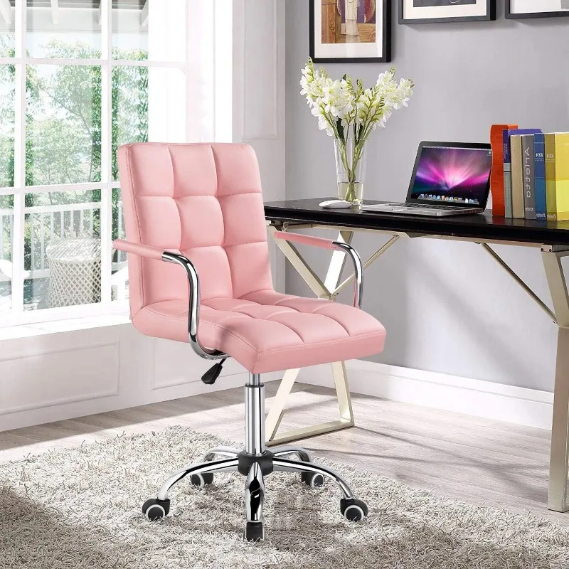 

Desk Chairs with Wheels/Armrests Modern PU Leather Office Chair Height Adjustable Home Computer Executive Chair on Wheels 360°