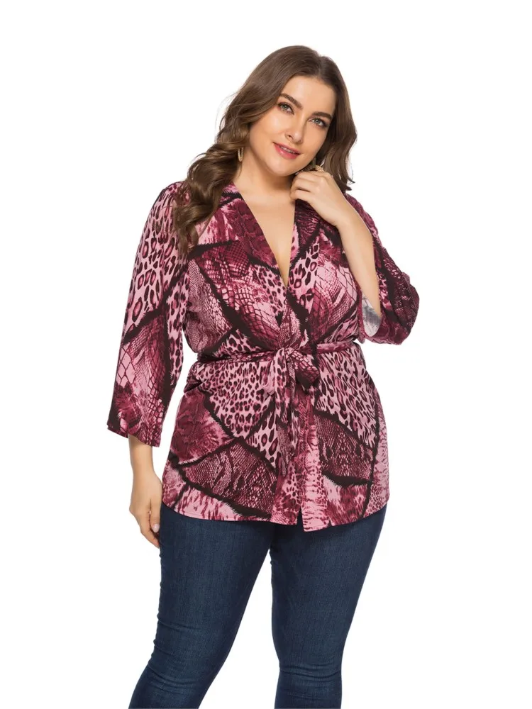 Plus Size Lente Zomer V-Hals Tops Vrouwen Print Mode Een Stuk Dames Blouses Losse Ruche Geplooide Casual Vrouw Tops