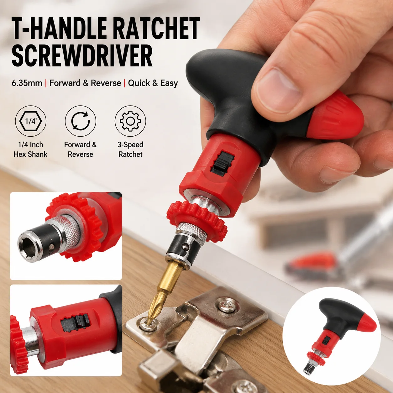 High Quality Manual T-type Ratchet Screwdriver Quick Bolt Driver Batch 1/4 inch 6.35mm Can Rotate Forward Reverse