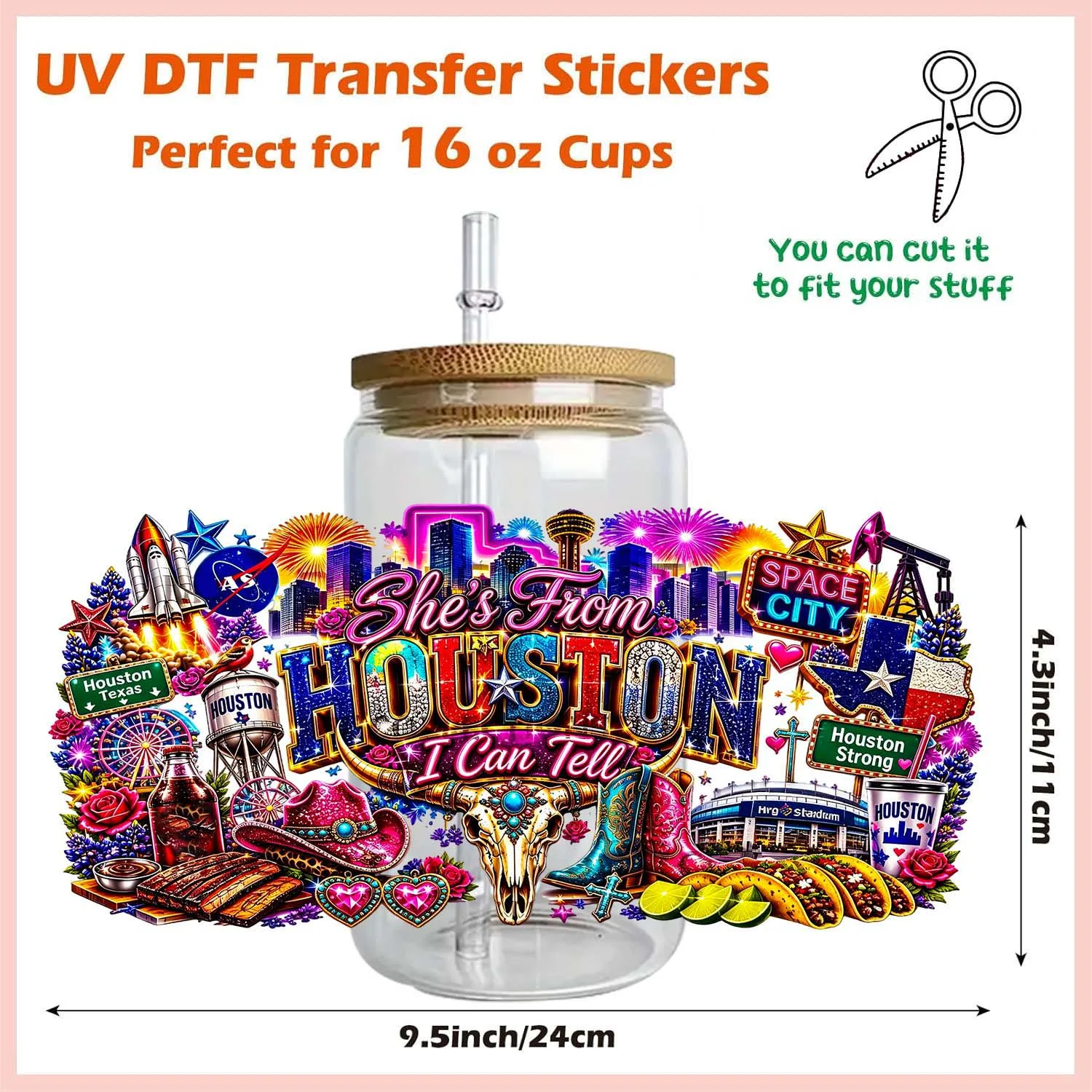 Cool Cowgirls Texas Vibe Rub On UV DTF Transfer Sticker Waterproof DIY Decals 3D Transfers UVDTF Sticker 16oz UV DTF Cup Wraps