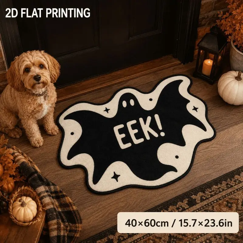 VIKAMA Halloween Alien Ghost Bat Black Cat Door Mat Pumpkin Witch Non-Slip Entry Rug Spooky Home Decor