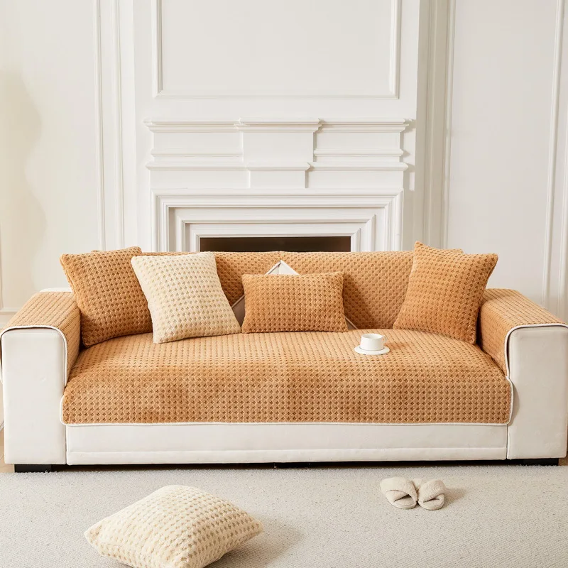 Chenille Sofa Cover Non-slip All Season Universal Straight Sofa Cushion Cover for Leather Sofa Anti-slip Protector Slipcover